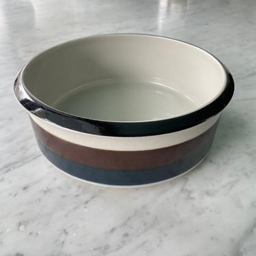 Large Arabia Bowl KAIRA KULHO by Anja Jaatinen-Winquist Mid-Century Design Finland Kaira Striped Navy Blue Brown 