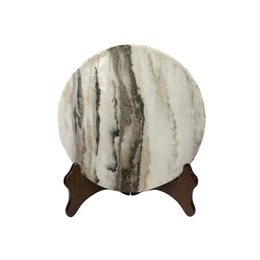 Chinese Natural Dream Stone Round White Fengshui Plaque Display ws2257E 