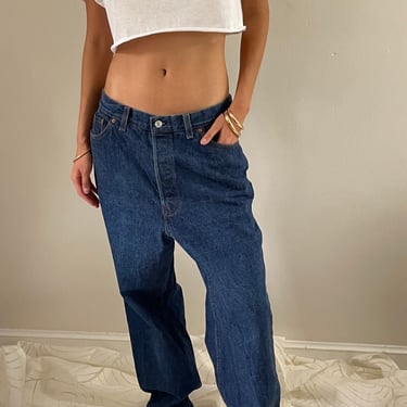 32 Levis 501 dark jeans / vintage 70s high waisted Levis 501 0115 shrink to fit dark wash denim baggy slouchy button fly jeans | size 32 