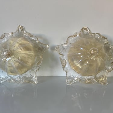 80's Vintage Barovier & Toso Gold Flakes Murano Glass Ceiling Lamps - A Pair 