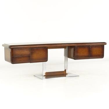 Warren Platner Style Mid Century Marble Walnut and Chrome Credenza - mcm 