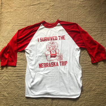 80s I Survived Nebraska Raglan Tee Medium 