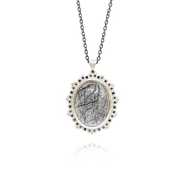 OOAK Rutilated Quartz Pendant - Black Diamonds