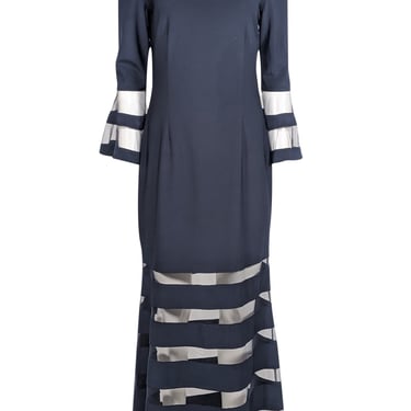 Betsy & Adam - Navy Mesh Detail Long Sleeve Formal Dress Sz 12