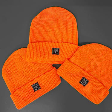 Knitted Orange Beanie Hat - One Size 