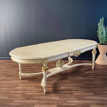 Large Italian French Louis XVI Style Painted & Parcel-Gilt Dining Table 