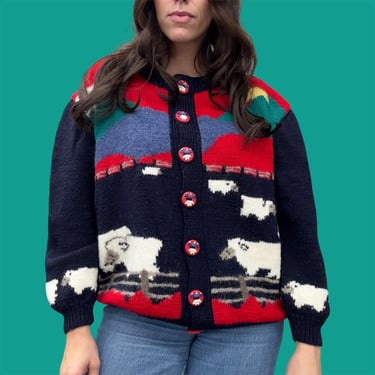 Vintage Bonzo Cardigan Retro 1990s No Size + Handmade in Australia + Pure New Wool + Sheep + Lamb + Knit + Novelty Print +  Unisex Apparel 