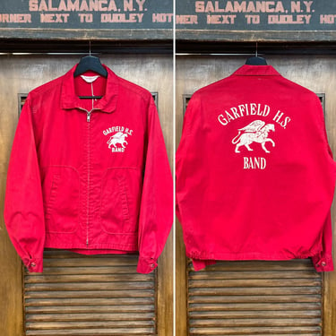 Vintage 1950’s Garfield Band Red Cotton Rockabilly Windbreaker Jacket, 50’s Zipper Jacket, Vintage Clothing 
