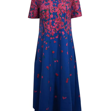 Carolina Herrera - Blue w/ Red &amp; Pink Abstract Floral Print Dress Sz 12