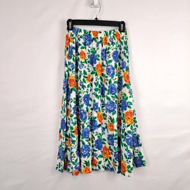 Vintage 80s Spring Floral Midi Skirt 