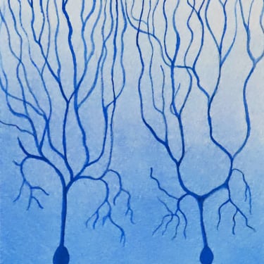 Blue Neurons- original watercolor painting of brain cells - neuroscience art 