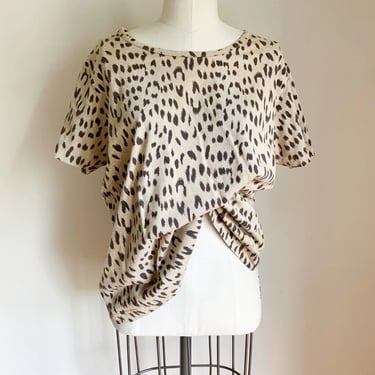 Vintage 1980s Leopard Print Jersey Top / XL 