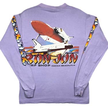 Vintage 80s Ron Jon Surf Shop Cocoa Beach Florida NASA Space Shuttle Double Sided Long Sleeve Graphic T-Shirt Size Large 