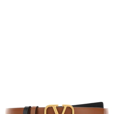 Valentino Garavani Women Caramel Leather Vlogo Reversible Belt