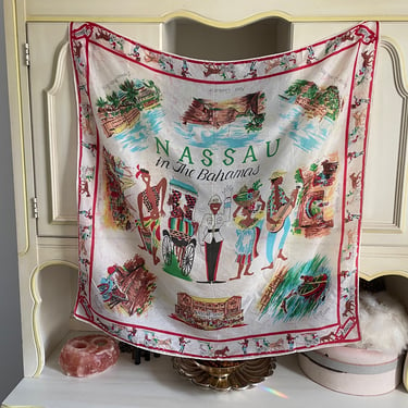 Vintage Nassau The Bahamas silk scarf | colorful Bahamas souvenir scarf 