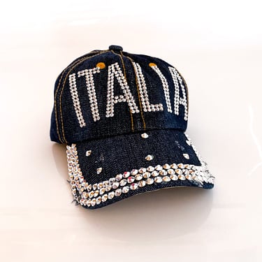 Y2K Denim Rhinestone Italia Baseball Cap