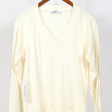 Rachel Chunky Rib V-Neck Raglan - Cream