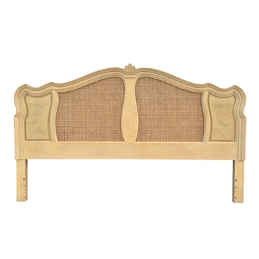 French Provincial King Headboard by Lexington Chateau Latour Collection - Vintage Rattan Cane and Whitewash Wood Bedroom Furniture 