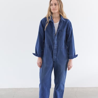 Vintage True Blue Jumpsuit | Unisex Herringbone Twill Cotton Coverall Mechanic Suit Boilersuit Onesie | S M | COV32 