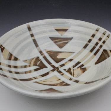 Serving Bowl - Light Blue/White with Marbled Clay - Triangle and Line Patterned 