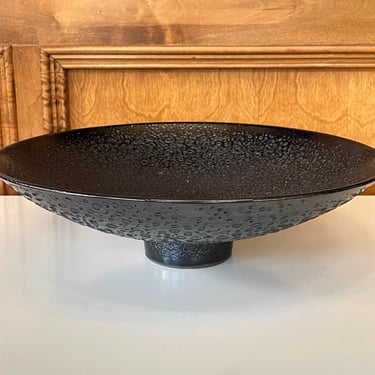 Large Black Ceramic Bowl Centerpiece with Lava Glaze by James Lovera