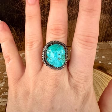 BARBED WIRE TURQUOISE Sterling Silver Ring | Handmade Jewelry | Native American Navajo Southwestern | E Hallmark | Size 8 