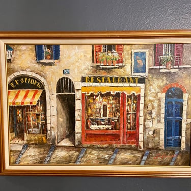 Original oil Painting on Canvas of a French Street Scene Wall Hanging art 