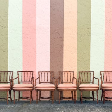 Set of Six Handsome Faux Bamboo Dining Chairs