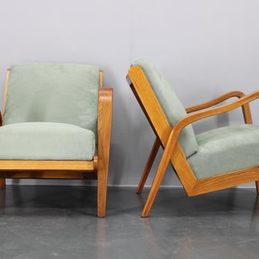 1960s Kozelka and Kropacek Restored Pair of Oak Armchairs, Rare Model  / Vintage Armchairs / Mid-century / 