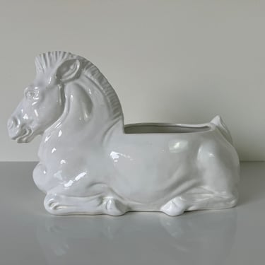 Vintage White Ceramic Zebra Planter 