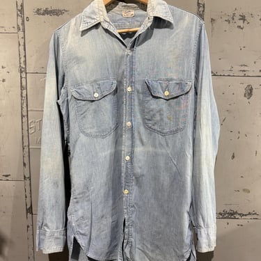 Vintage 1950s Lee Work Shirt Distressed Repaired Workwear Union Made 