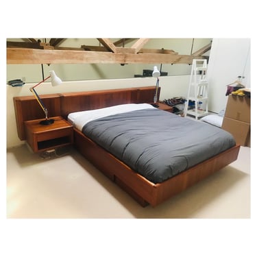(AVAILABLE) Vintage Mid Century Danish Modern QUEEN Teak Platform Bed by DScan