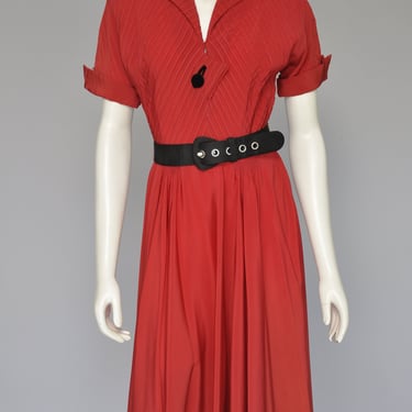 vintage 1940s burnt orange dress with collar and pleating XS/S 