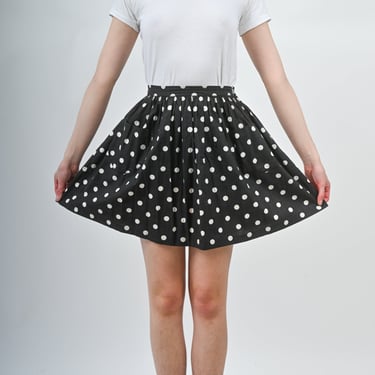 1960s Cotton Black and White Polka Dot Mini Skirt