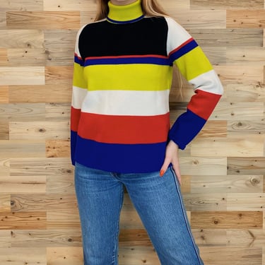 90's Merino Wool Striped Turtleneck Sweater 