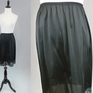 80s Black Half Slip - Nylon Skirt Slip - Lace Trim Hem - Vanity Fair - Vintage 1980s - Size S Small 