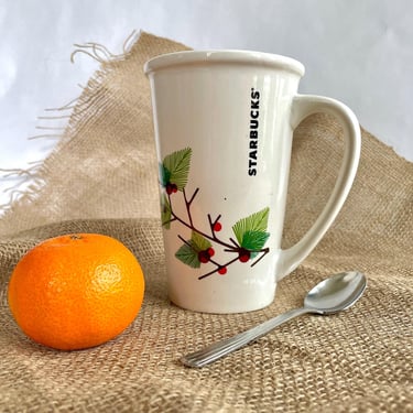 Large, Starbucks Ceramic Holly Branch, Fir Tree Mug - Christmas Holiday Decor, 21 Fl Oz, Red Berries, Green Leaves, Teacher Gift, Jumbo Size 