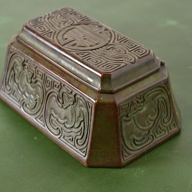 Tiffany Studios New York Chinese Pattern Bronze Stamp Box