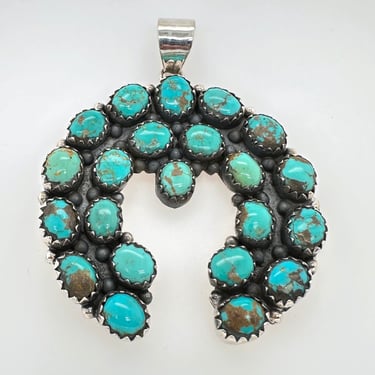 Artisan 22 Stone Turquoise & Sterling Silver Naja Pendant Southwestern Necklace 