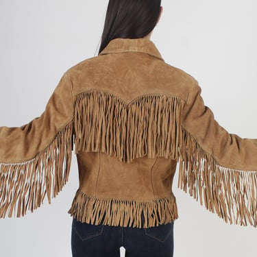 Womens Schott Western Suede Jacket, Vintage 70s Brown Leather Coat, Rancher Fringe Cropped Fit, Tag Size 18 