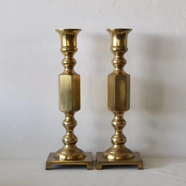 Large Brass Altar Style Candleholders Mid-Century Modern-a pair 