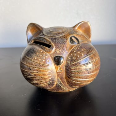 1970s Art Pottery Whimsical Cat Piggy Bank 