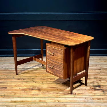 Restored American of Martinsville Dania Walnut Writing Desk by Merton Gershun - Mid Century Modern Desk Office Furniture 