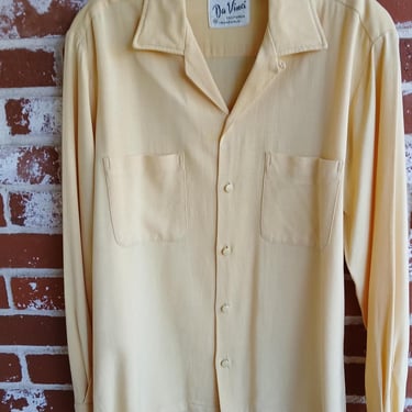 Vintage 50s Da Vinici Soft Yellow Rayon Mens Shirt/ Med. / Rare 