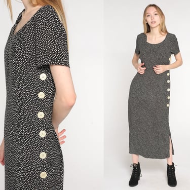 Polka Dot Dress 90s Midi Black and White | Shop Exile - Tucson, AZ | ATTIC