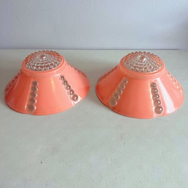 Vintage Art Deco Glass Ceiling Light Lamp Shades Bubbles Pink Coral MCM Pair 