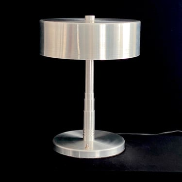Vintage Modernist Industrial Art Deco Style Aluminum Table Lamp with Shade 1960s / 1970s 