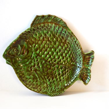 Vintage Green Italian Fish Plate, 11" Serving Dish Plate Platter 