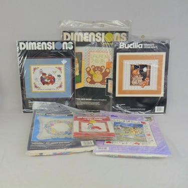 Lot of 6 Vintage Craft Kits - Bucilla Dimensions - Pillow Cover Kit, Cross Stitch Kit, Embroidery, Needlepoint, Campbell Kids - Sealed 