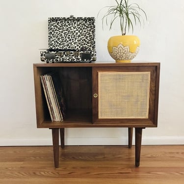 MID CENTURY MODERN Media Console | Stereo Console | Media Cabinet | Bar | Bathroom Vanity | Walnut | Cane | Custom 